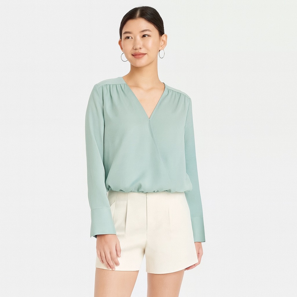 Sage Green Wrap Blouse